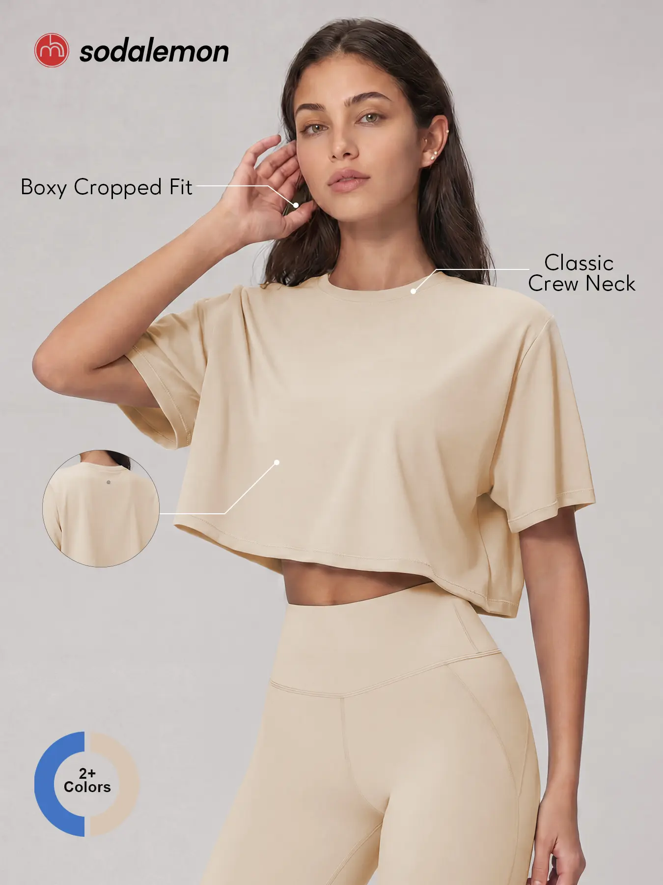 Sodalemon Women Relaxed Fit Cropped Workout T Shirt,Boxy Short Sleeve Yoga Top,Outdoor Pilates Fitness Activewear Tee