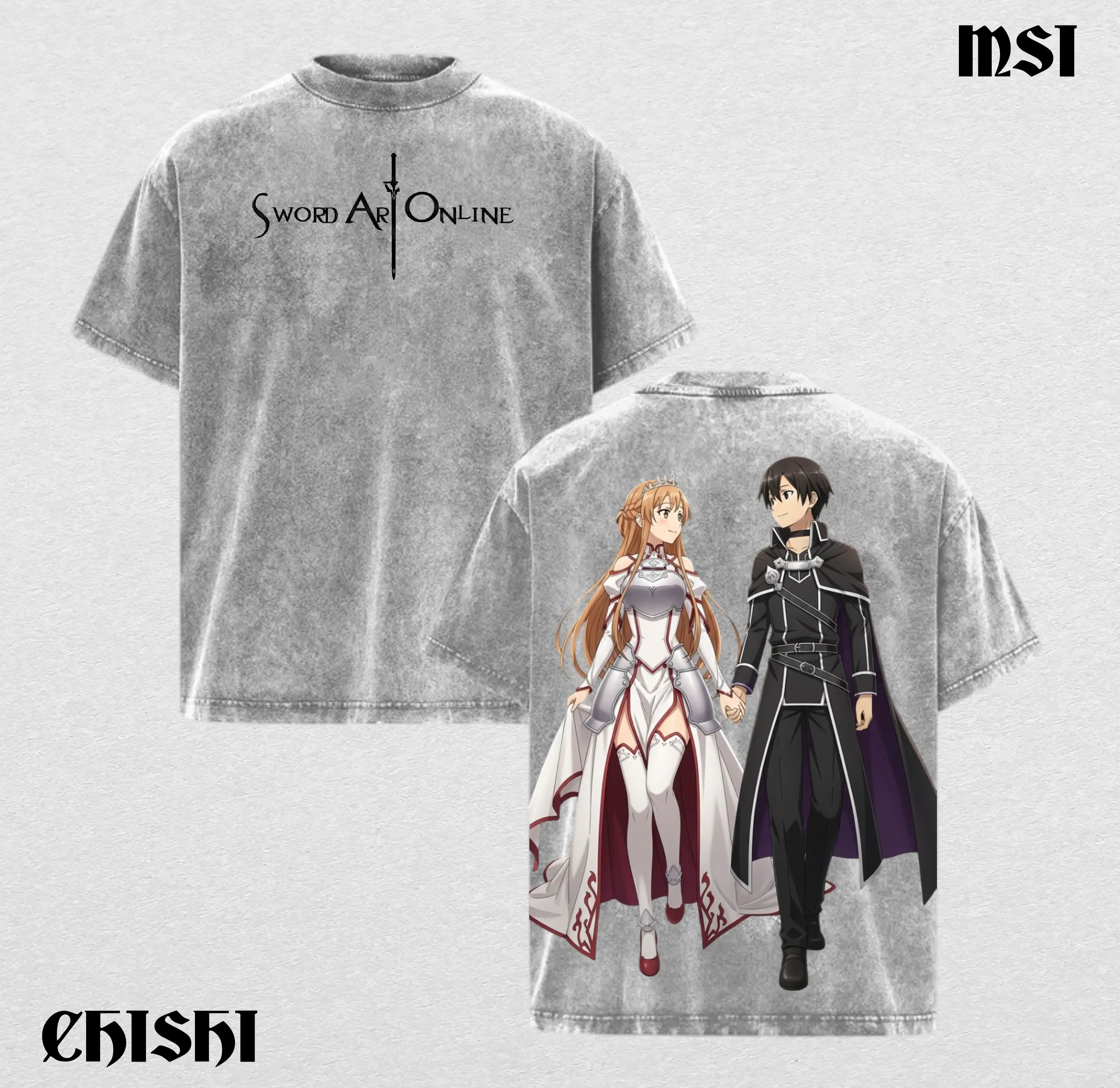 Kirito & Asuna Sword Art Online Anime Vintage Washed Shirt, SAO Couple Graphic Tee Hoodie, Otaku Manga Streetwear Gift