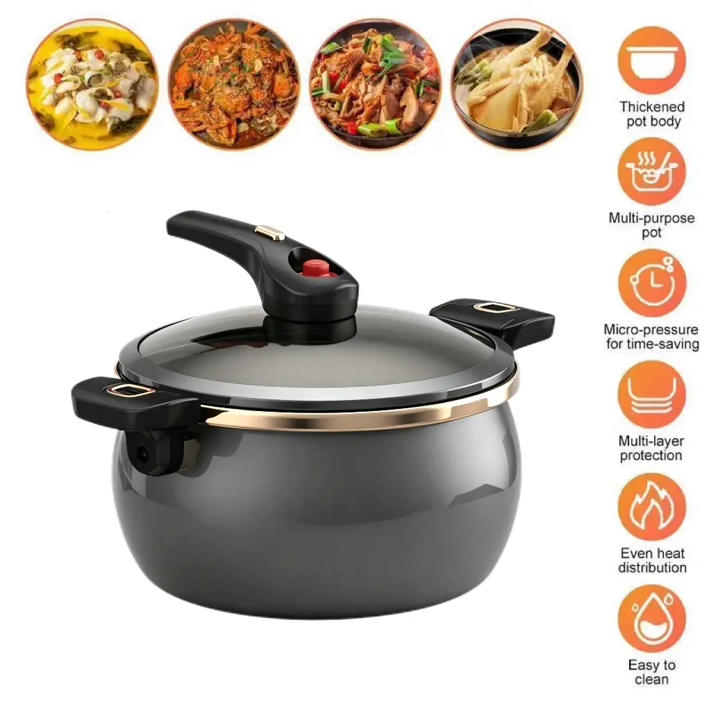 Upgraded Micro pressure cooker, Non-Stick Multi-Functional Mini Pressure Round Cooking Pot, Upright Stew Pot with Locking Handle, Suitable for Open Flame, Induction Cooker, Electric Stove, and Gas Stove