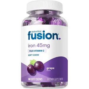 Bariatric Fusion Iron Supplement Chewables – Ferrous Fumarate with Vitamin C for Anemia Support, Gentle on Stomach, Grape Flavor, Gluten-Free, 60 Count