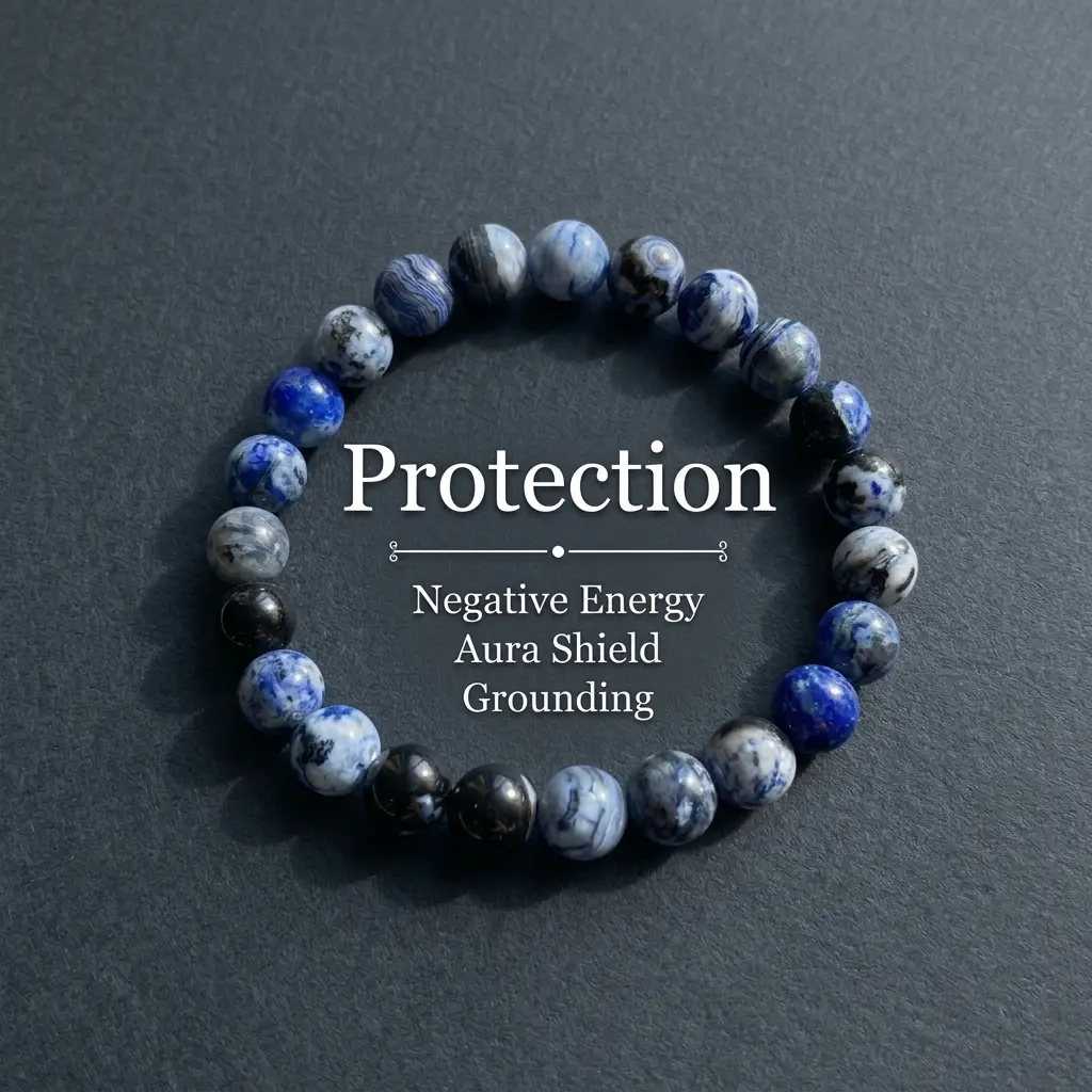 Negative Energy Protection Ultimate Aura Shield Protection Crystal Bracelet - Natural Blue Sodalite & Onyx Grounding Stone