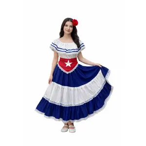 Caribbean Havana Fiesta Adult Dress - Traditional Attire with Red Star Flag Scarf