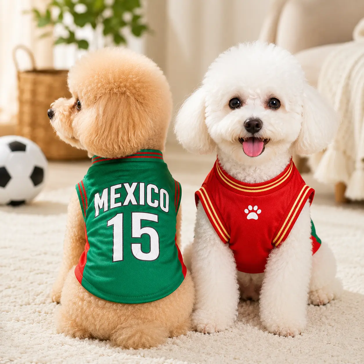 Pet Sports Jersey Shirt for Dogs and Cats, Lightweight Breathable Sleeveless Mesh Puppy Vest, Cute Soccer Style Pet Outfit for Small Medium Pets, Parties, Photos, Walks and Game Day