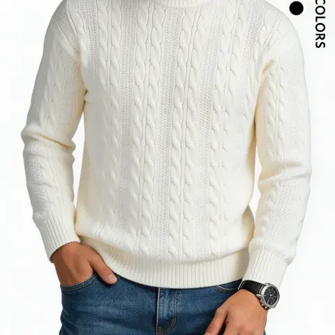 Men's Classic Cable Twist Knitwear Pullover - Long Sleeve Round Neck Unisex Stretchy Loose Fit, Quick On Layering Top, Polyester/Acrylic/Nylon, Warm Casual Streetwear for Halloween, Christmas