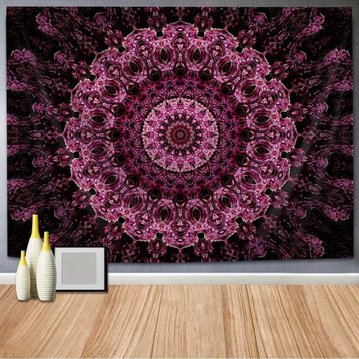 Vibrant Classic Retro Bohemian Mandala Floral Print Polyester Fabric Tapestry - Durable Decorative Tapestry, Room Art, Bedspread, Home Decor Wall Hanging, Free Installation Package, Budget-Friendly Adult Gift Under 100 Dollars