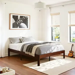 Queen/Full Size Platform Bed Frame , 14 inch Sturdy Heavy Duty Wood Bed Frames with Metal Legs, Easy Assembly, Natural Classic Design, Storage Space Under-bed