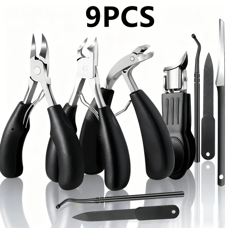 9PCS Professional Nail Clipper Set – Heavy Duty Ingrown Toenail Care Kit for Thick Nails, Precision Pedicure & Manicure Tools with Cuticle Nipper & Nail File for Men, Women & Seniors
