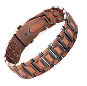 Copper Bracelet for Men,Unique Folding Clasp Wristband Brazaletes with Adjustment Tool and Jewelry Gift Box Elegant Minimalist Bangle Adjustable Cuf