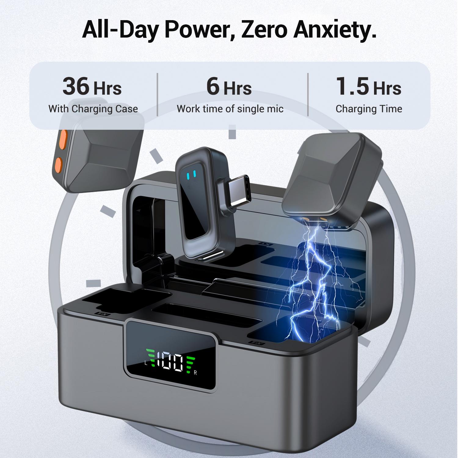 HITOZON Wireless Lavalier Microphone for iPhone Android With Charging Case Intelligent Noise Cancelling Plug Play Lapel Mic for Tiktok Youtube Video Recording Vlog Live Streaming