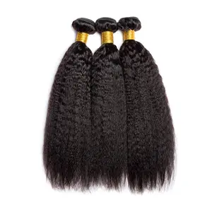Msgem Hair Kinky Straight 100% Human Hair Bundles Natural Color 12A Yaki Straight 12-32 Inch 3 Bundles or 4 Bundles/Lot Kinky Straight Weave Extensions No Chemical #SummerVibes