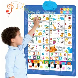 Bilingual English & Spanish Alphabet Wall Chart for Toddlers 1-6- Includes Talking ABC, 123s & Music Poster Alphabet Numbers Chart Creative Teaching Supplies Waterproof Durable Design Gift for kids