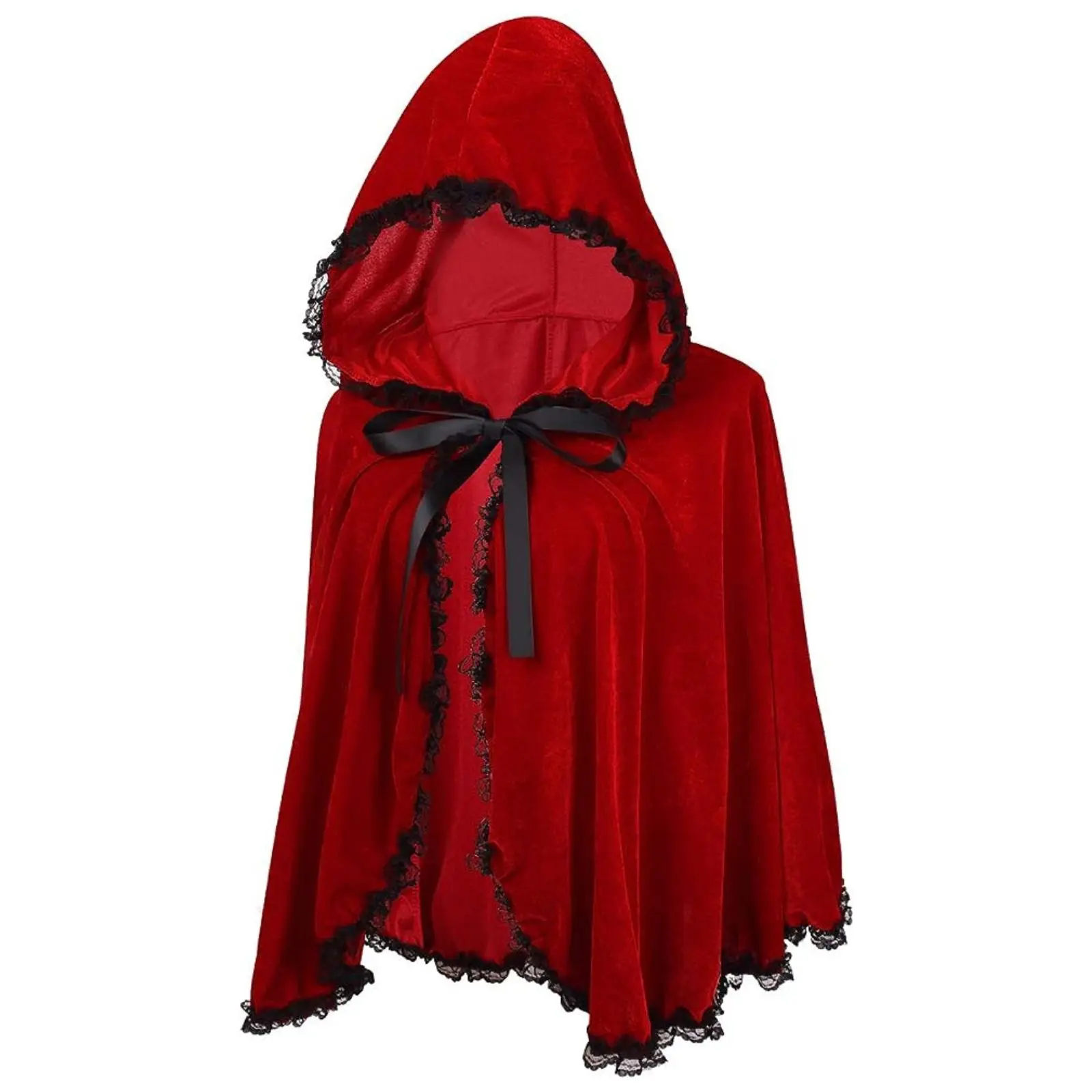 Little Red Riding Hood Cape Velvet Cloak for Halloween Christmas Cosplay Party