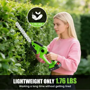 Fliycity Cordless Hedge Trimmer - 2 Pack 21V Battery with Charger Powered Electric Trimmers,  with 2 x 2.0Ah Batteries, Fast Charger，2 in 1 Handheld Hedge Shears + Grass Cutter Pruning Shrub Cutting Small Branch Tool for Bush,Tree,Garden,Lawn,Yard