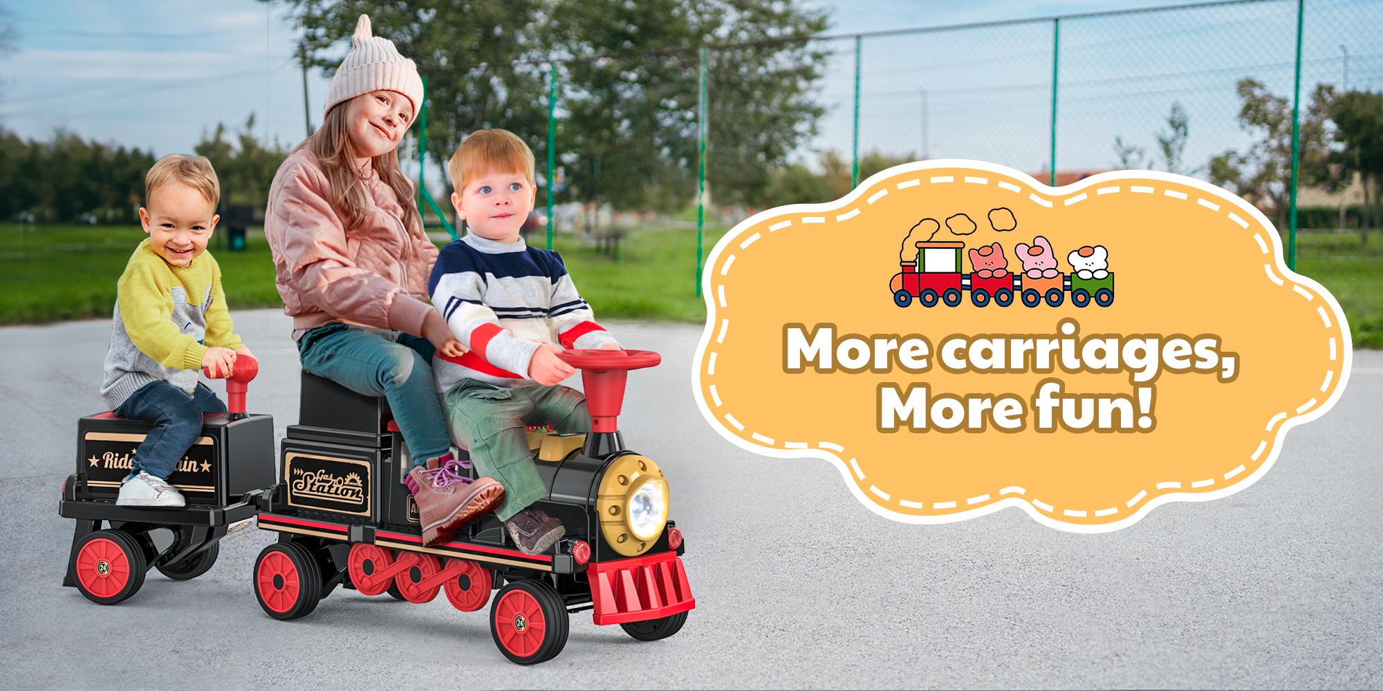 ANPABO 12V 2-Seater Trackless Ride-On Train, Electric Toy Car for Kids 3+, Adjustable Seat, Storage, Headlights, Whistle & Music (Carriage Optional) – The Magical Christmas Gift Every Kid Dreams Of!