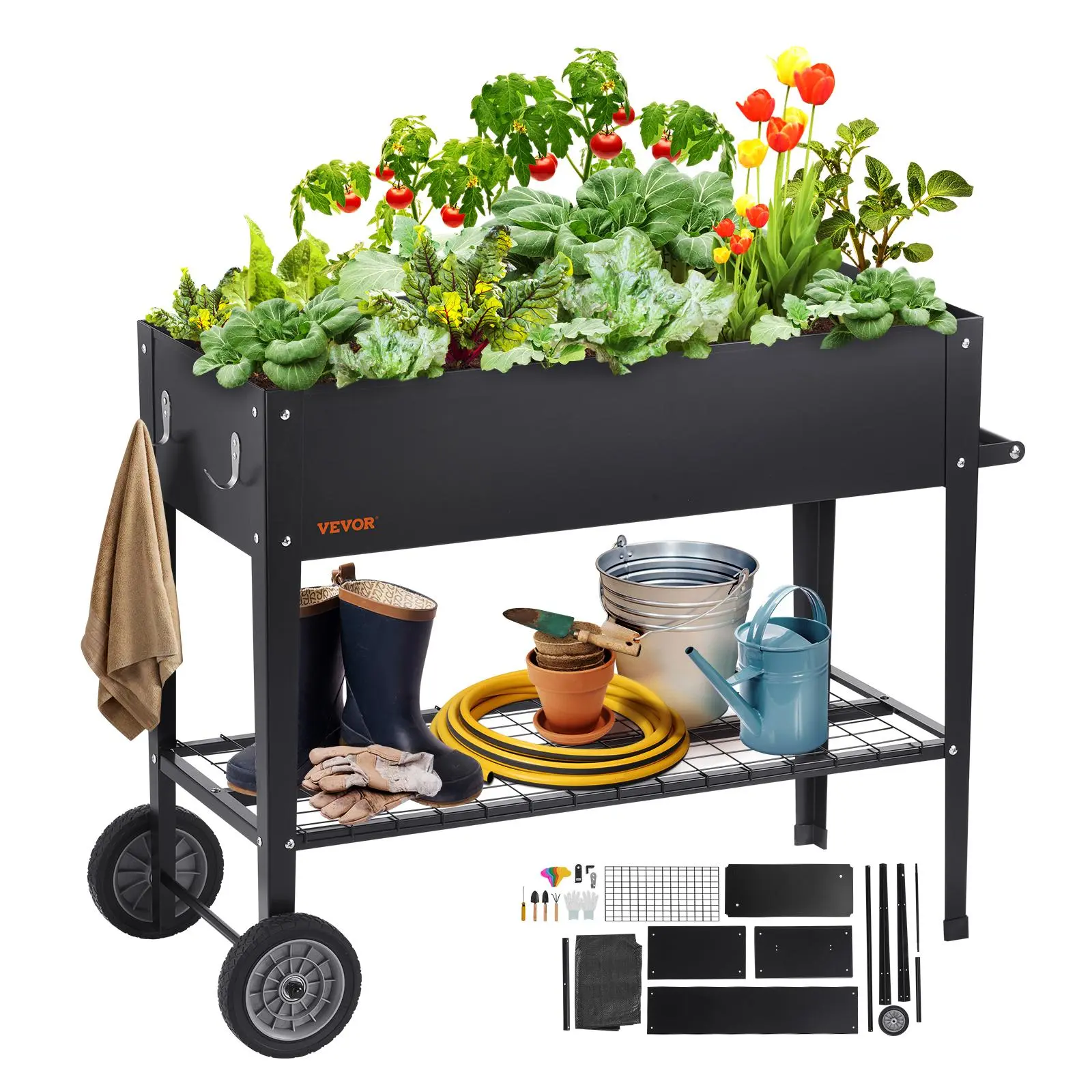 VEVOR Raised Garden Bed,  , 42.5 x 19.5 x 31.5 inch Galvanized Metal Planter Box, Elevated Outdoor Planting Boxes with Legs, for Growing Flowers/Vegetables/Herbs in Backyard/Garden/Patio/Balcony, Black#BackToSchool
