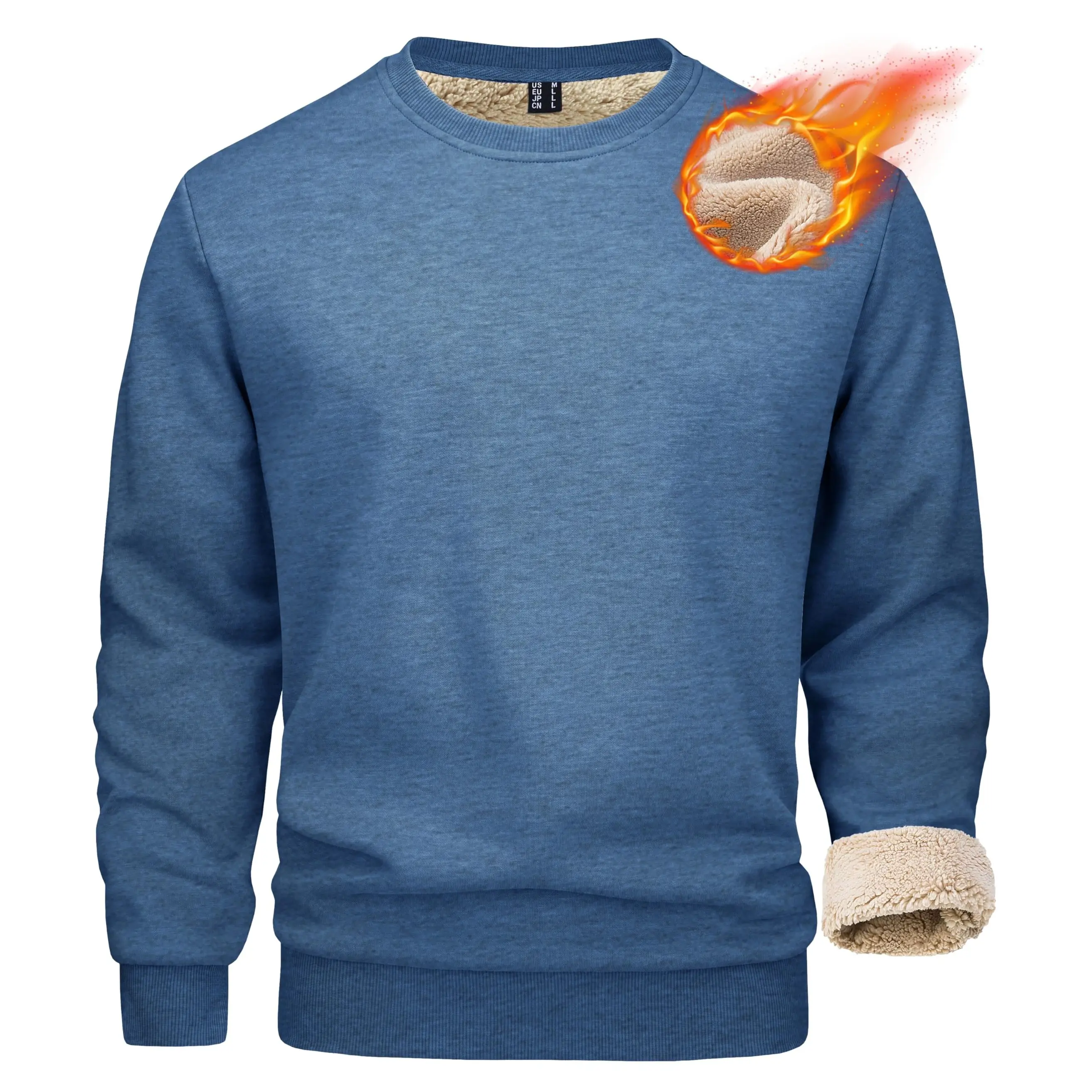 MAGCOMSEN Men's Fitted Athletic Basic Cotton Blend Sherpa Lined Fleece Crew Neck Sweatshirt - Cozy Knits, Comfy Long Sleeve Pullover, Ribbed Cuffs, Plain Tops for Winter Outdoor, Valentine's Day