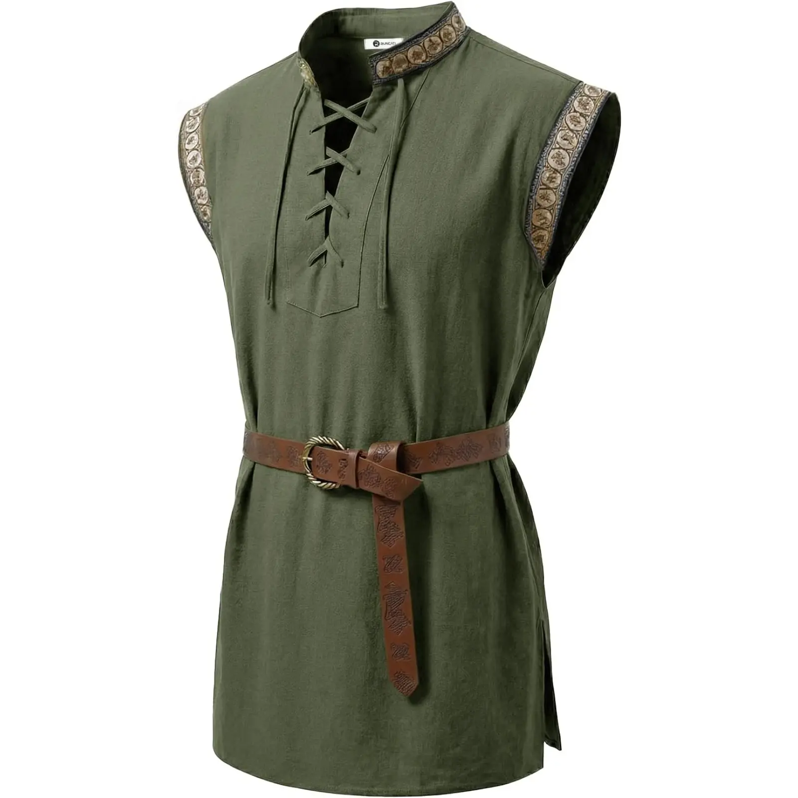 Runcati Mens Renaissance Lace-Up Sleeveless Tunic - Pirate Knight Viking Menswear Clothes, LARP Style Costume for Halloween Ideas