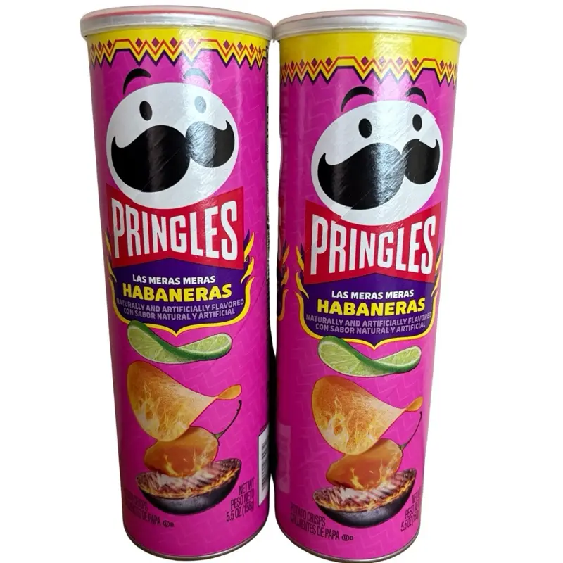 Pringles Las Meras Meras Habaneras Potato Crisps (Lot of 2, Limited Time Only) - Ready-to-Eat Snacks, Potato-Base, Cholesterol-Free, Habanero Heat, Room Temp