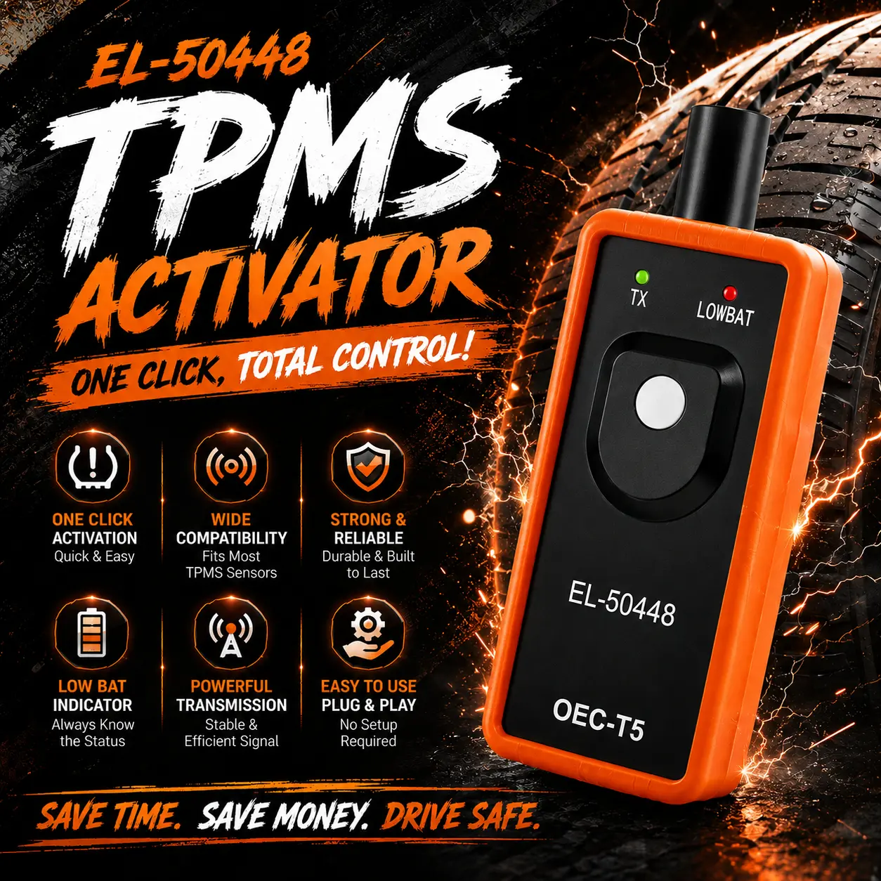 EL-50448 OEC-T5 Automotive TPMS Reset Activation Tool, Tire Sensors for GM/Opel Cars, 315MHz System, ABS Plastic Car Parts, Handheld Tool