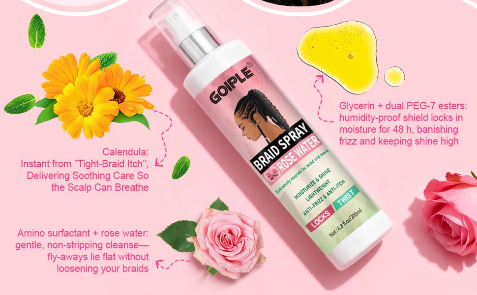 Loc brush Braid Spray Set Rose Mint for Dreads, Dreadlocks, Shine & Lightweight for Dull Hair Twists, Cornrows, Box Braids Moisturizer