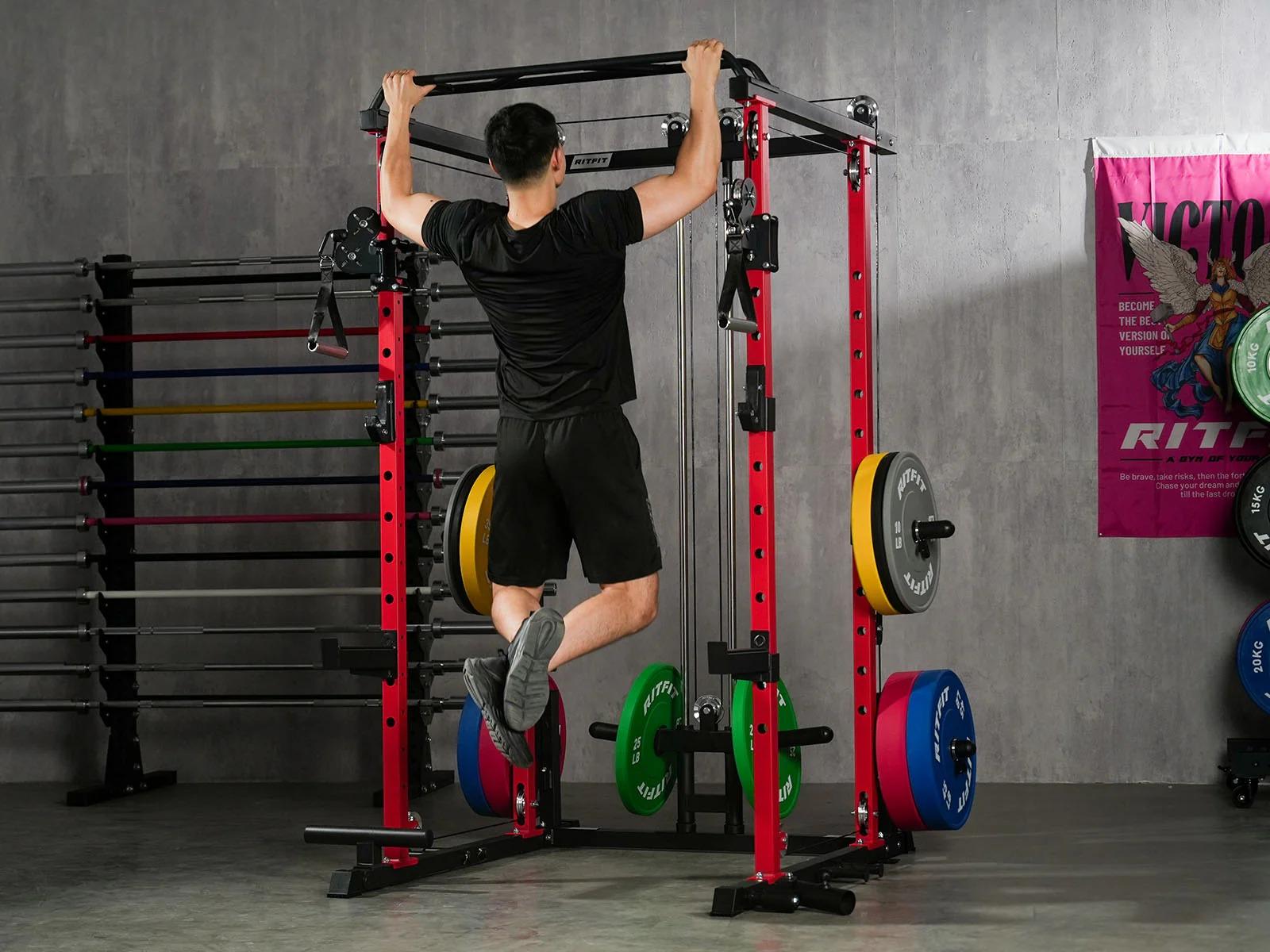 RitFit P3 Power Cage 1200lbs with Smooth Cable System & Aluminum Pulleys Multifunctional Workout Station Home Exercise Machine