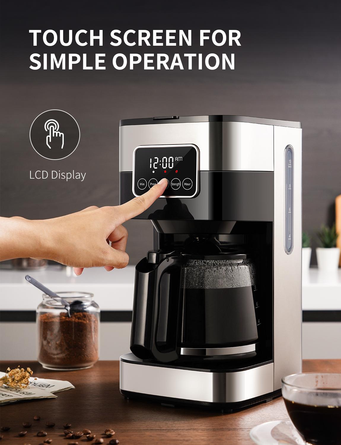 SHARDOR 10-Cup Drip Coffee Maker with Touch-Screen Programmable, Stainless Steel Brew Coffee Machine, Pause & Serve, Regular & Strong Coffee Brewer, Black SHARDOR 10-Cup Drip Coffee Maker with Touch-Screen Programmable, Stainless Steel Brew Coffee Machine, Pause & Serve, Regular & Strong Coffee Brewer, Black