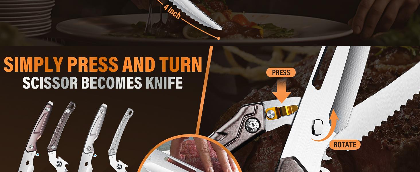 【February Faves】Huusk-7in1 Versatile Kitchen&Outdoor Stainless Scissors – Heavy Duty Poultry &Meat Shears for Chicken, Turkey, Fish & BBQ  Serrated Blade, Peeler, Bottle&case Opener, Detachable  Design, Safety Lock ,Holiday Gift Idea