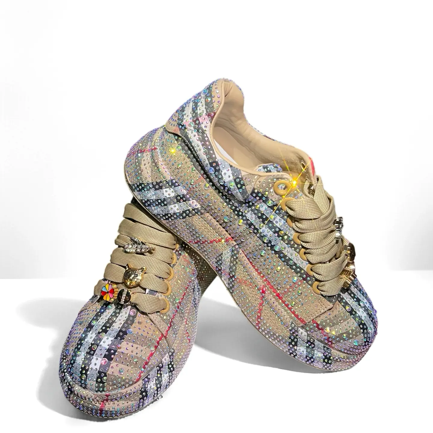 【Deals for You Days】Bling shoes Low-Top Casual Athletic Trainers - Fashionable, Lightweight, Luxurious, Breathable Footwear with Bold Stripes & Checks, Supreme Comfort, Durable Traction, Ideal for Elevated Street Style Walking Shoes Girl Women Sneaker Spo