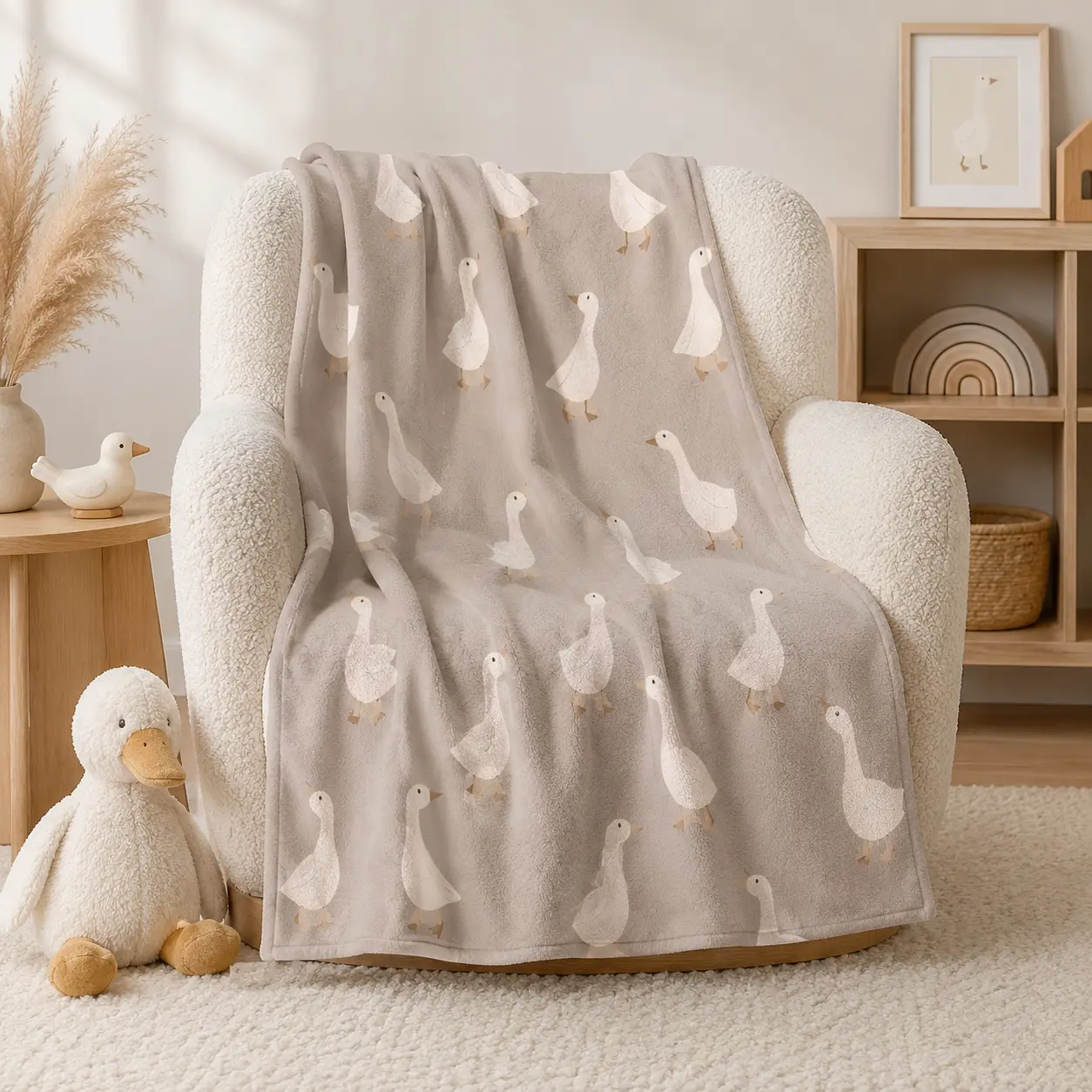 Goose Duck Flannel Fabric Blanket - Soft Plush Neutral Multi-Size Throw for Infants, Durable Farm Animals Design, Machine Washable Child Bedding, Cozy Baby Shower Gift for New Parents (Not for Adult Use)