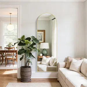 Elegant Arched Full-Body Mirror - Slim Aluminum Frame, Versatile Placement, Perfect for Any Room