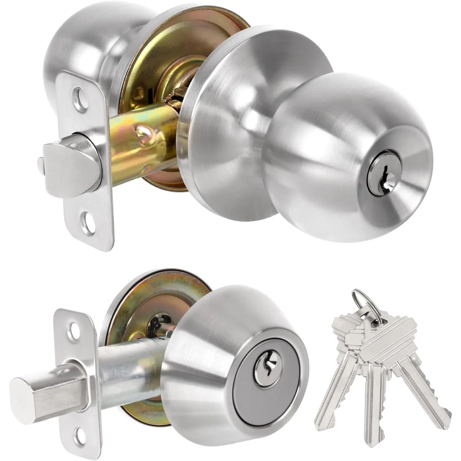 Exterior Door Lock Set, Single Cylinder Deadbolt Lock and Door Knob Set, Keyed Alike Front Door Lock Set, Satin Nickel Door Knob and Deadbolt Set Door Security Lock Door Safety Lock