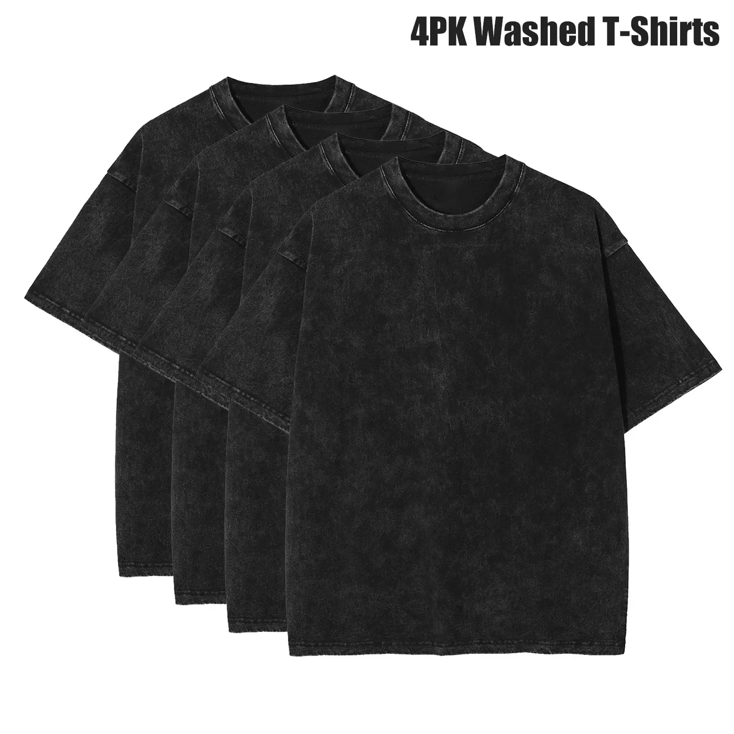 Men's 4-Pack Pure Cotton Oversized Short-Sleeve Round Neck Casual T-Shirts - Relaxed Baggy Gym Tees, Breathable Heavyweight Acid Wash Fabric, Graphic Print Designs (Covenant Penny Purple Rain, World Flamingo, Etc.), Summervibes, Fitted