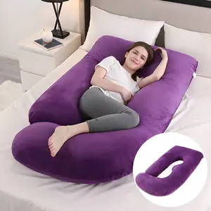 WNDY’S DREAM 60 Inch J-Shaped Pregnancy Pillow for Side Sleeping Full Body Support for Back Belly Hips & Legs Removable Washable Cover Soft Velvet Material