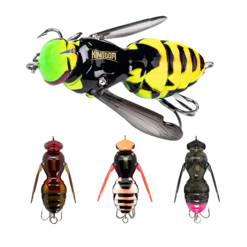 Wasp Topwater Fishing Lures for Bass, Walleye, Pike & Trout, Realistic Hornet Style Floating Insect Crawling Bait, Noisy Splash Action, Glow & UV Kit Options Available