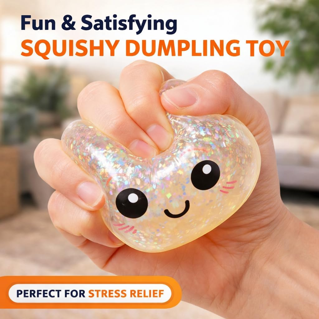 3 Pack Mystery Steamed Bun Squishy Toys, Jumbo Rainbow Dumpling Stress Ball, Soft TPR Sensory Fidget for Anxiety Relief, Stretchy Desk Toys with Food Steamer, Classroom Prizes & Party Favors glitter