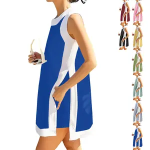 Buenoble Women’s Color-Block Sleeveless Mini Dress with Shorts underneath – Casual Loose Summer Vacation Outfit, 2-Piece Set with Pockets