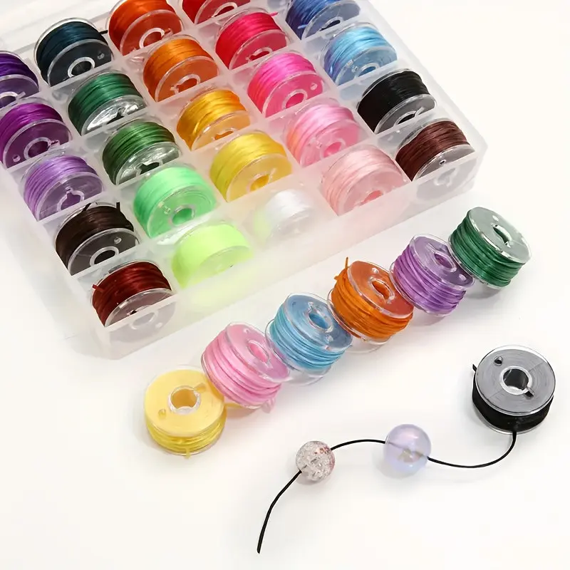 26pcs (25pcs Beaded Wires + 1pc Box) Elastic Bead String Set, 0.5mm Durable Jewelry Making Supplies, Suitable for Bracelets and Necklaces, with Transparent Storage Box, Ideal Choice for Jewelry Making Beads-Crafts