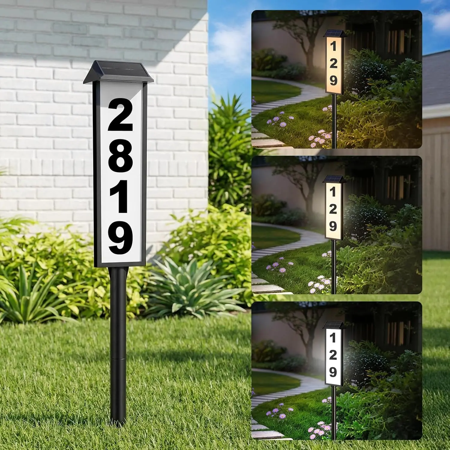 MATULSA 1 Pcs Solar Address Signs, House Number for Outside Waterproof, 3-Color LED Illuminated Address Plaques with Stake, Wall Mounted Solar Powered Light Up Address Numbers for Houses #SummerVibes
