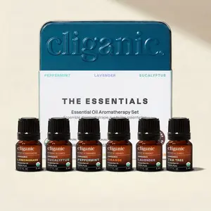 Cliganic Organic Aromatherapy Essential Oils Set (Top 6 - The Essentials), 100% Pure Natural - Peppermint, Lavender, Eucalyptus, Tea Tree, Lemongrass & Orange (Packaging May Vary)