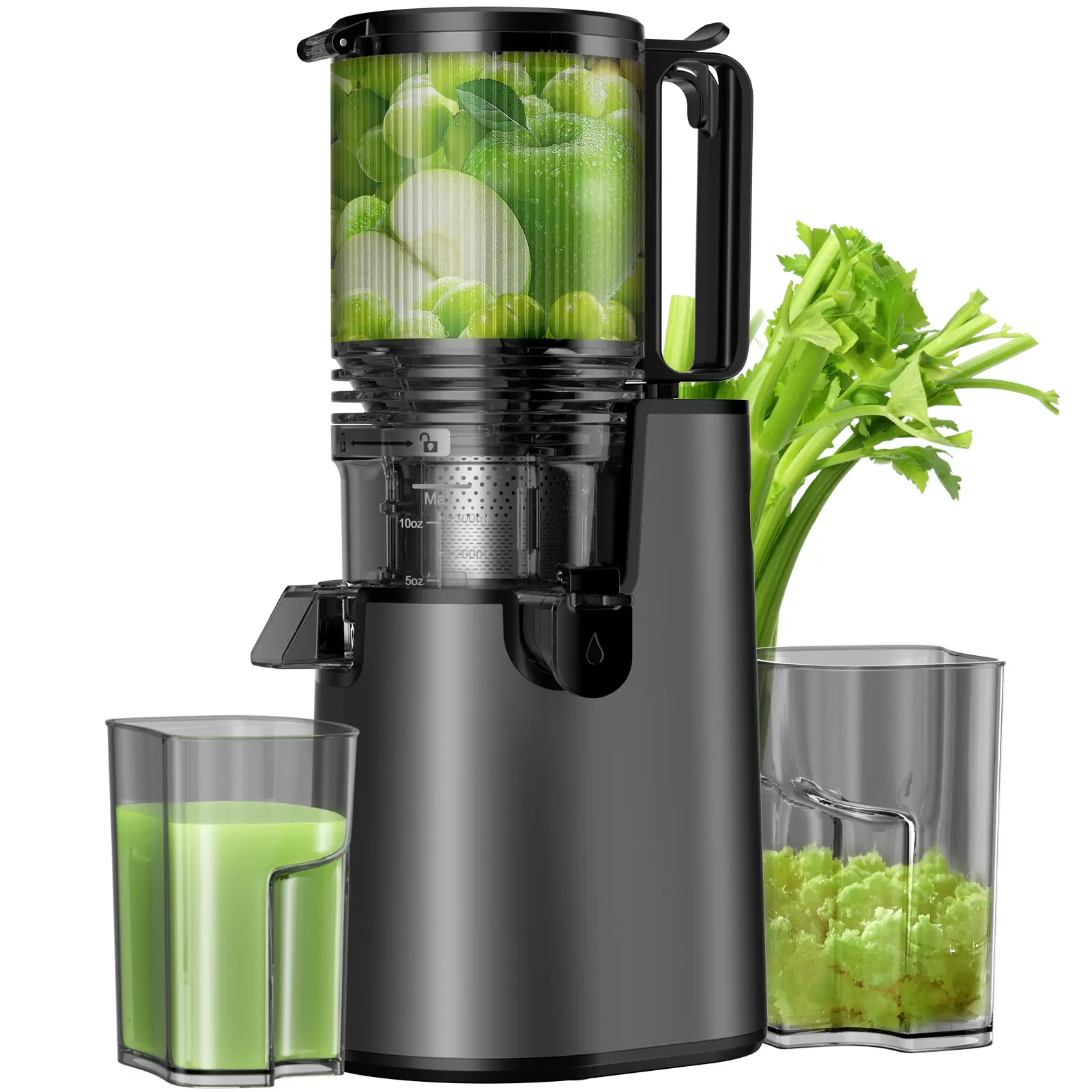 LQZ Cold Press Juicer – 5.4" Extra Wide Feed Chute, 99% Juice Yield, Easy to Clean Slow Masticating Juicer,sohochic
