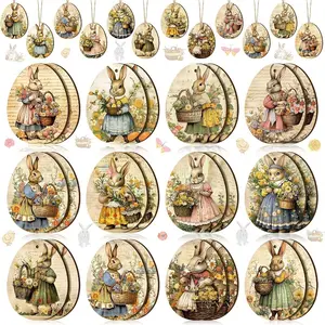 Vinatge Easter Egg Hanging Ornaments Vintage Rustic Decorations Hemp Ropes for Easter Tree Home Decor Classroom Party Supplies