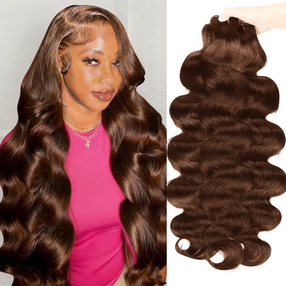 #4 Brown Body Wave Bundles Human Hair Brazilian Hair Weave Bundles Chocolate Brown Remy Hair Extensions 1 3 4 PCS #SummerWins #DealsForYouDays