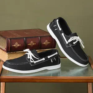 Stylish Color-Block Men’s Loafers – Navy Blue & Brown Lace-Up Sneakers with Soft Retro Upper & Durable PVC Sole