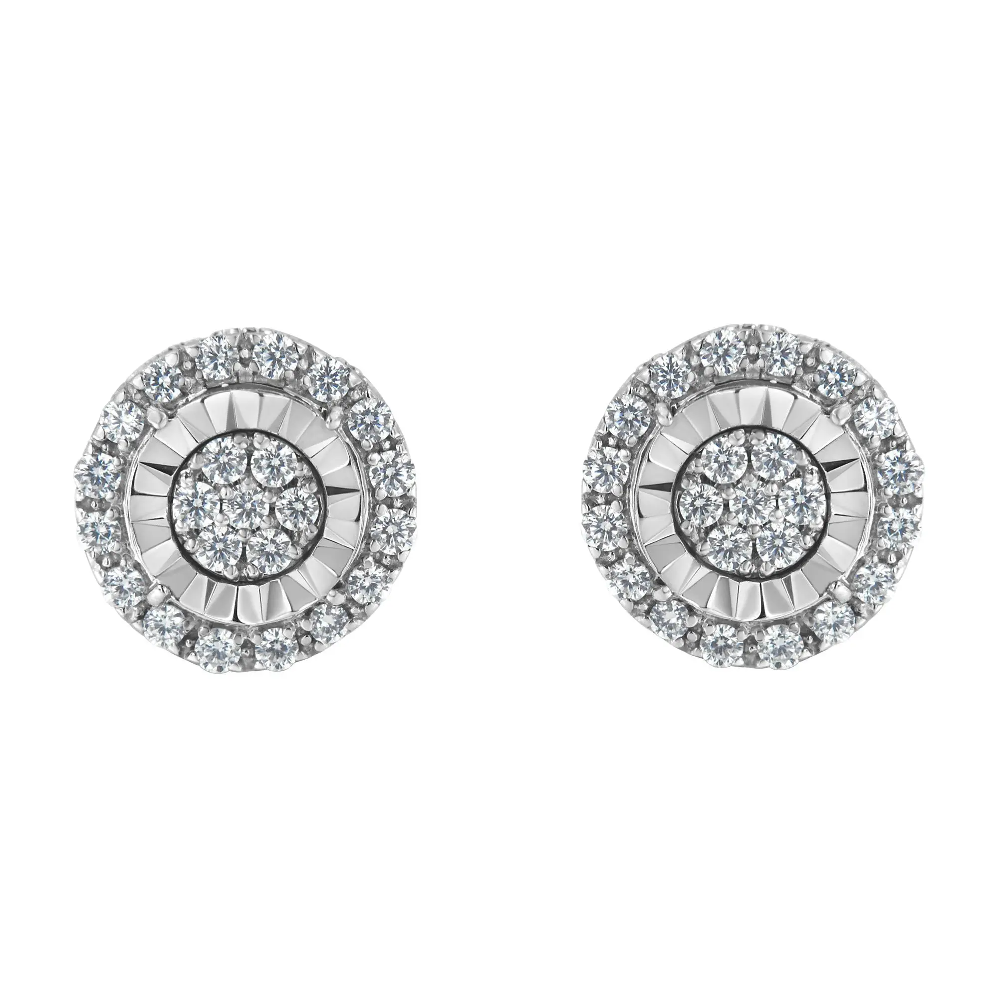 Sterling Silver Diamond Cluster Earrings (1 cttw, I-J Color, I2-I3 Clarity)
