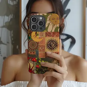 Boho Sun & Moon Phone Case, Hippie Psychedelic Art Design, Vintage Aesthetic Phone Cover