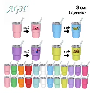 AGH 24/48pcs 3 oz Mini Tumblers Shot Glasses with Silicone Straw Topper/Cover Sublimation Stainless Steel White Blank Cups for Wedding Birthday Party Drinkware for Home Office Use Gifts