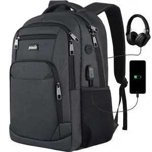 poude 15.6 Inch Laptop Backpack, Large Capacity Backpack with USB Charging Port & Headphone Jack, Water Resistant Anti-theft Bookbag for Teens, College Students, Adults, School, Work, Business Travel & Daily Commute