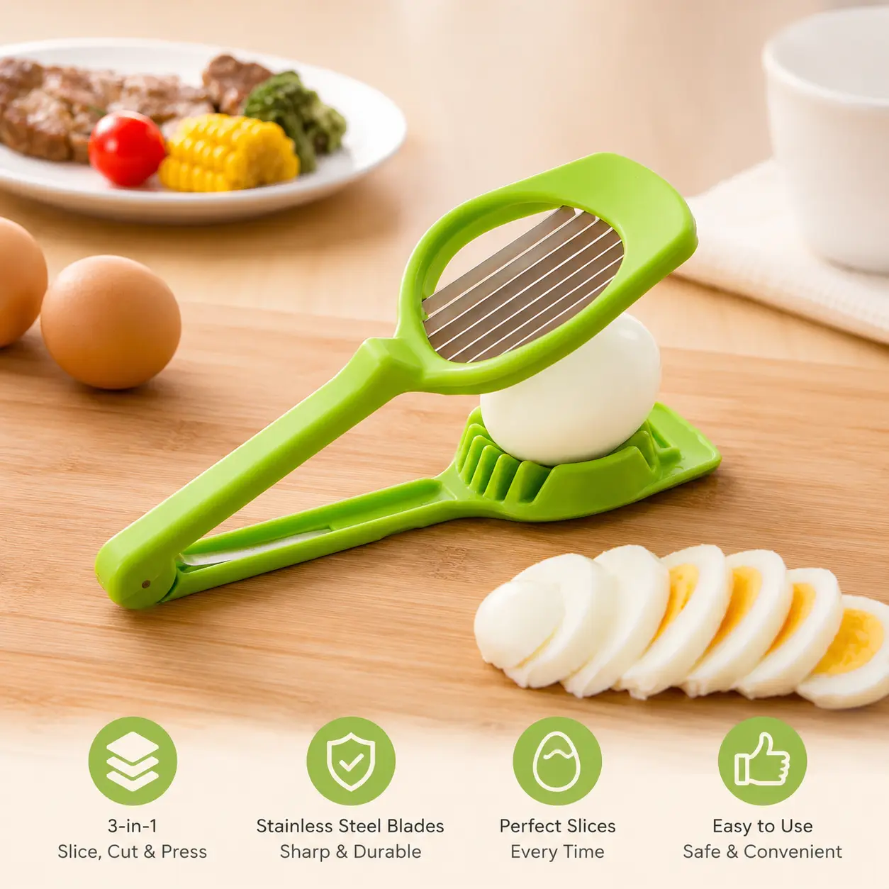 1 Count, Multifunction Food Slicer with Stainless Steel Blades for Slicing Boiled Egg, Mushroom, Jujube for Home Kitchen Daily Use
