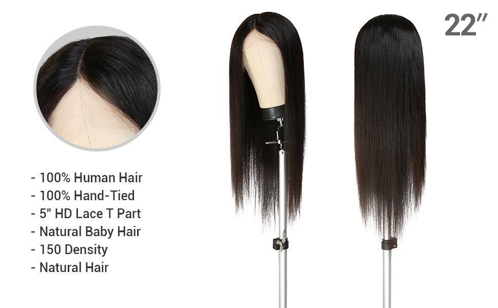 Celebrity 100% Virgin Human Hair HD Lace 5" T Part Wig Straight (12-24")