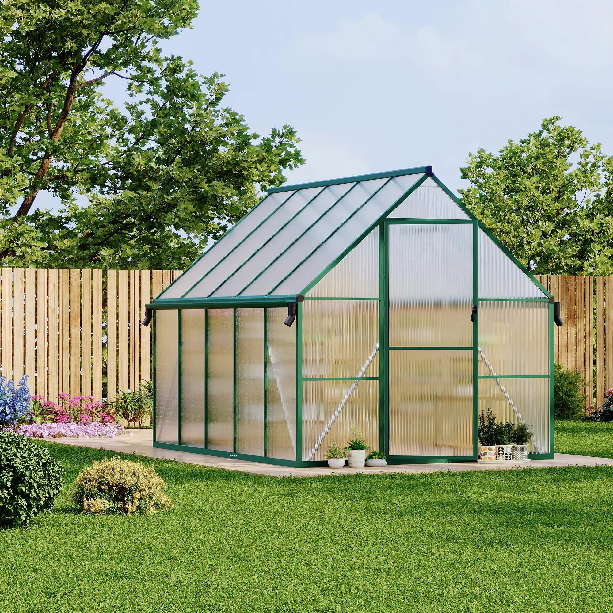 Gaomon 8x10 ft Polycarbonate Walk-in Greenhouse with Aluminum Frame, Ventilation, and Rain Gutter for Outdoor Use